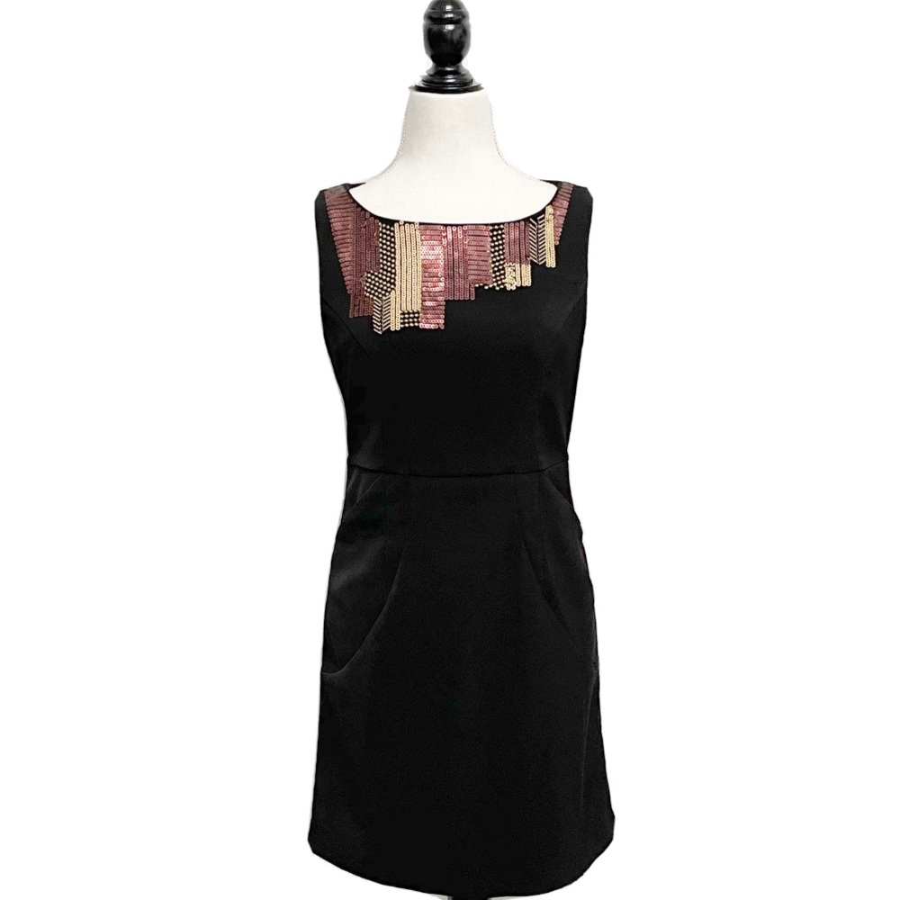 Theme Black Sleeveless Sequin Copper Gold Embroidered Pockets